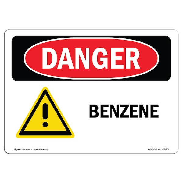 Safety Sign, OSHA Danger, 7" Height, 10" Width, Aluminum, Benzene, Landscape, L-1043